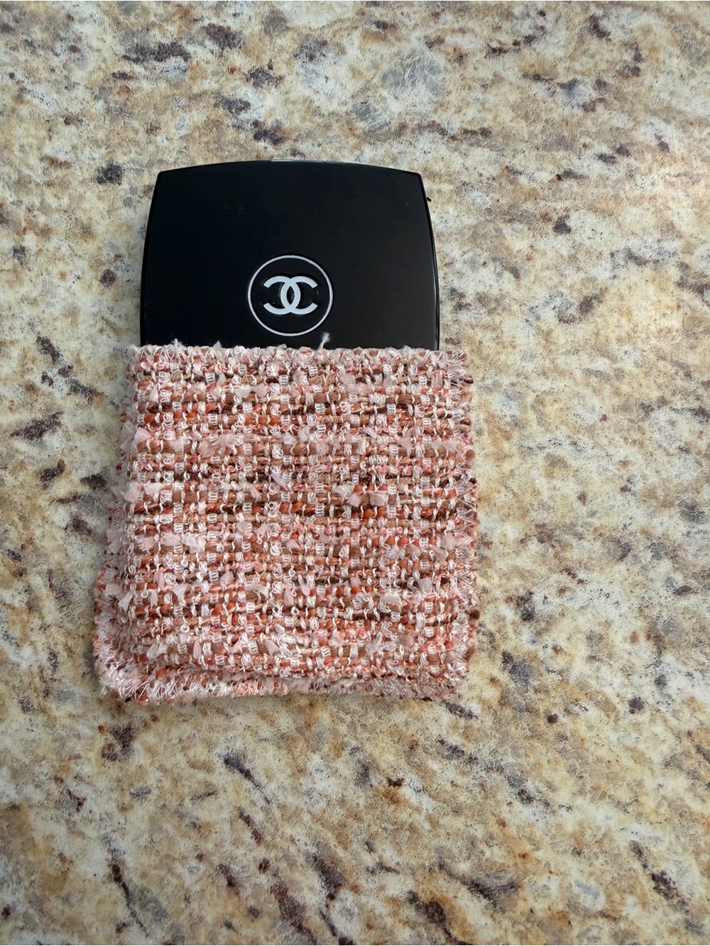 CHANEL Pink Tweed Compact Card Holder